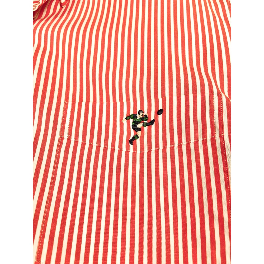 Ralph Lauren Rugby Shirt‎ Mens Medium Orange White Striped Long Sleeve Button Up - Picture 8 of 14